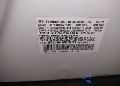 2016 Acura Mdx Technology Acurawatch Plus Packages/Technology Package z USA, uszkodzony, nr VIN 5FRYD4H44GB059729